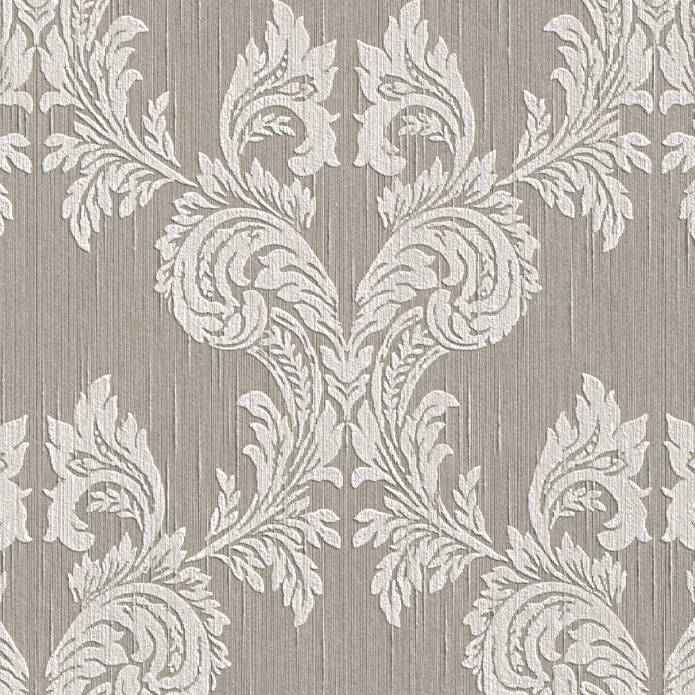             papel pintado ornamentos barrocos y diseño textil - beige, gris
        