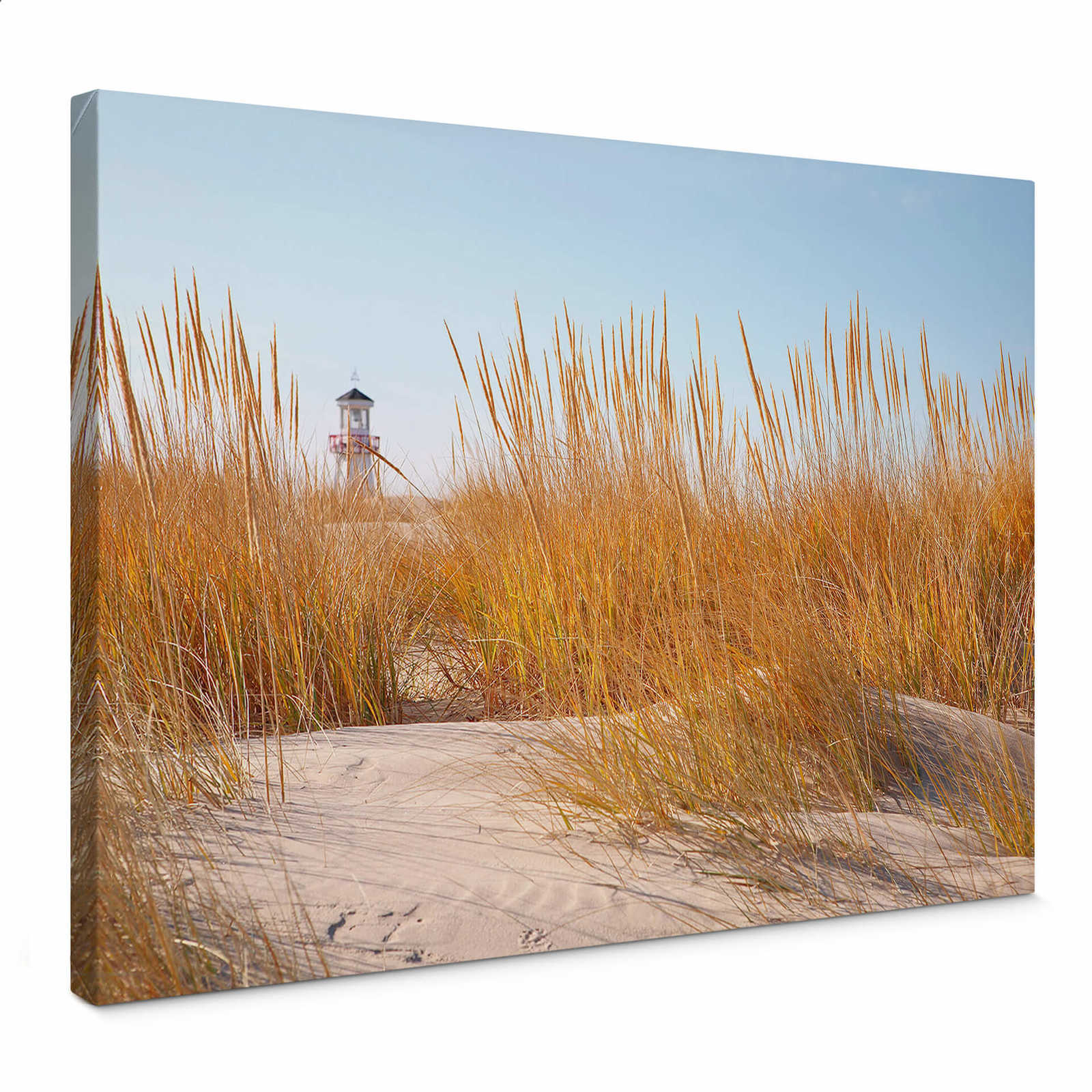         Canvas print beach with lighthouse – yellow, beige
    