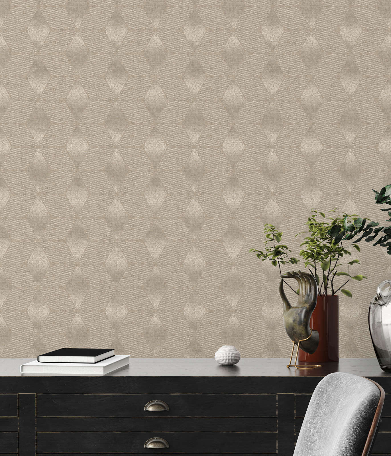             Non-woven wallpaper in natural style - beige, white
        