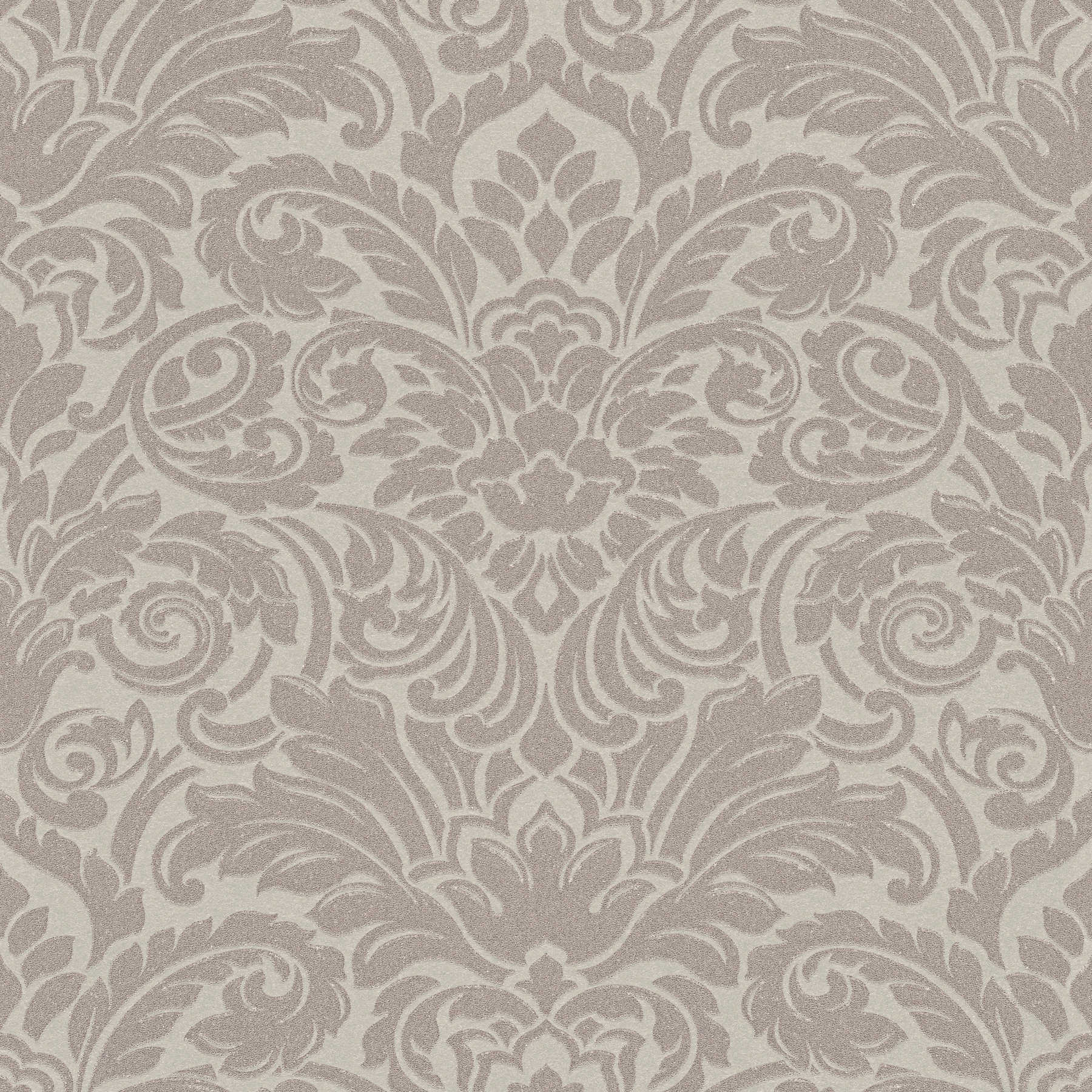Ornamental wallpaper with metallic effect and floral design - bronze, brown
