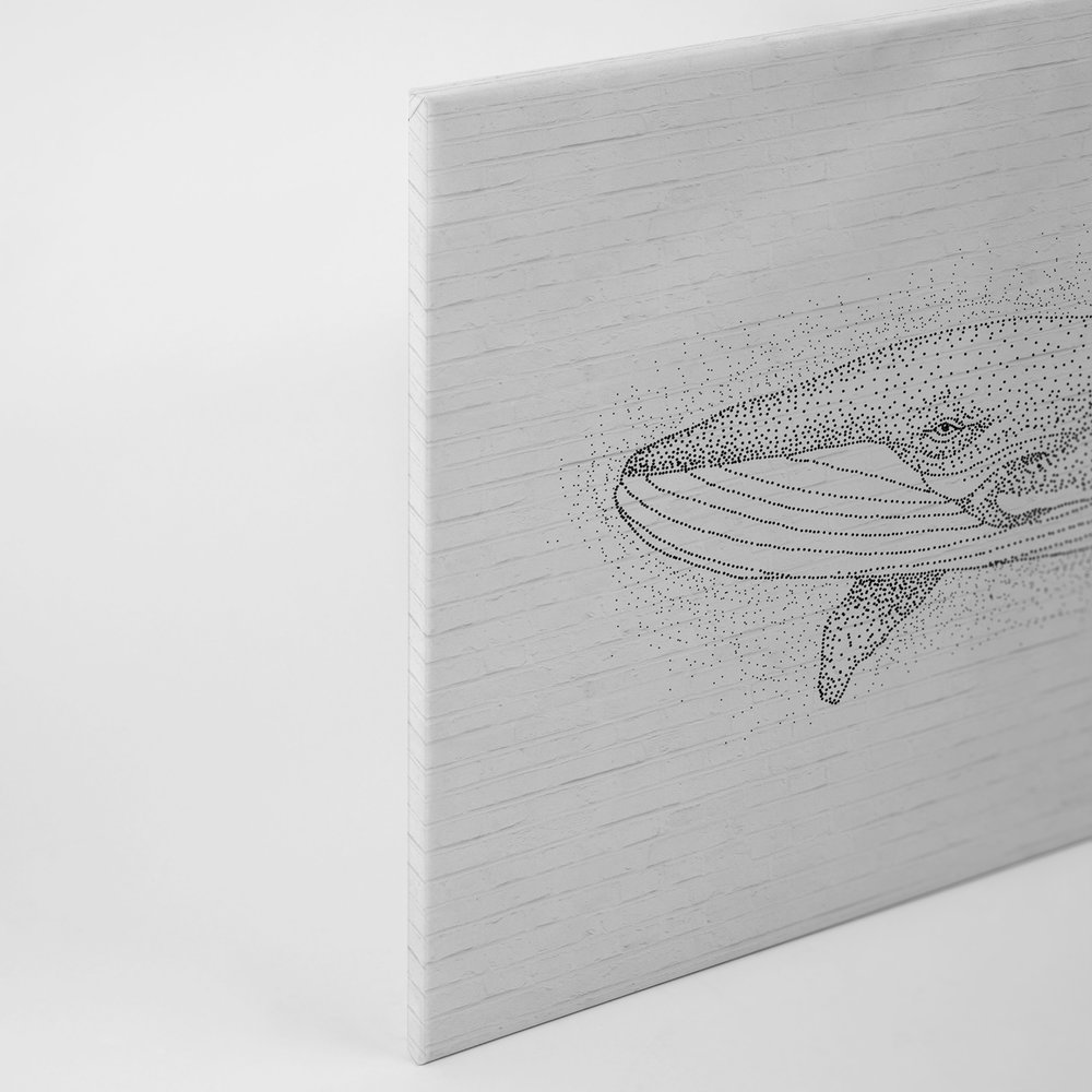             Pittura su tela di design Muro di mattoni e motivo balena - 0,90 m x 0,60 m
        