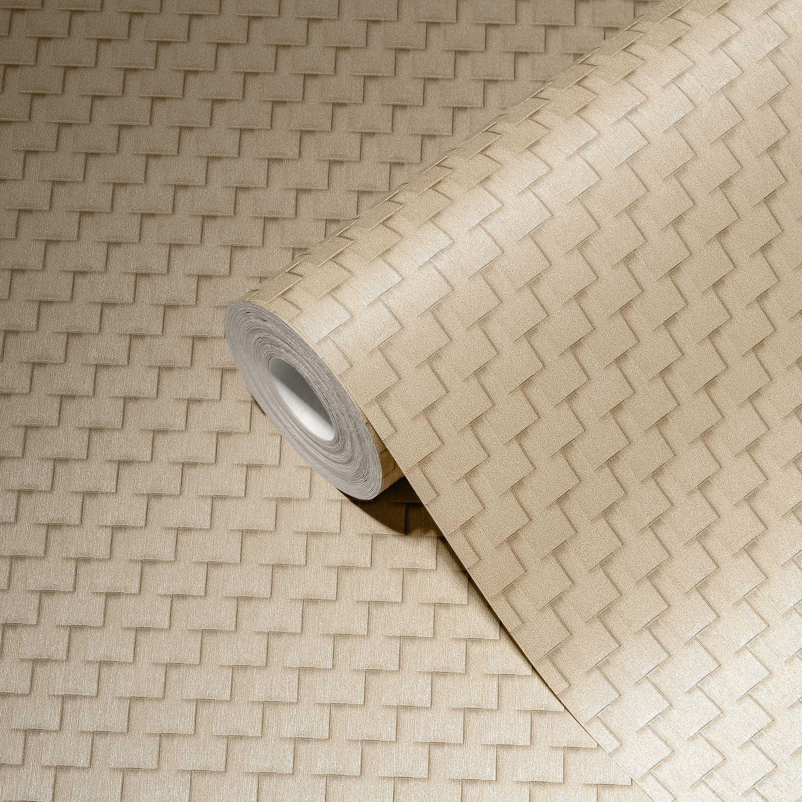             Patterned wallpaper with facet design and 3D effect - beige, bronze
        