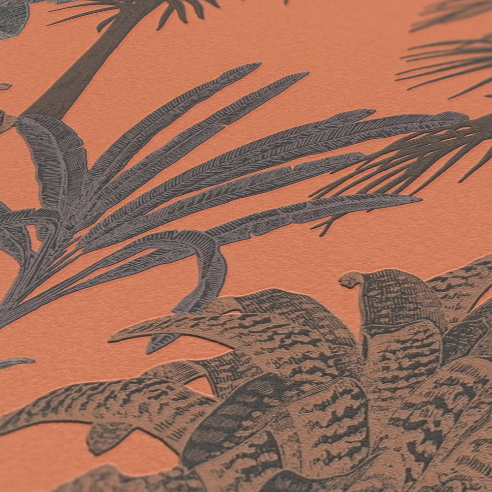             Papel pintado no tejido MICHALSKY con motivos de palmeras de estilo colonial - naranja, marrón
        