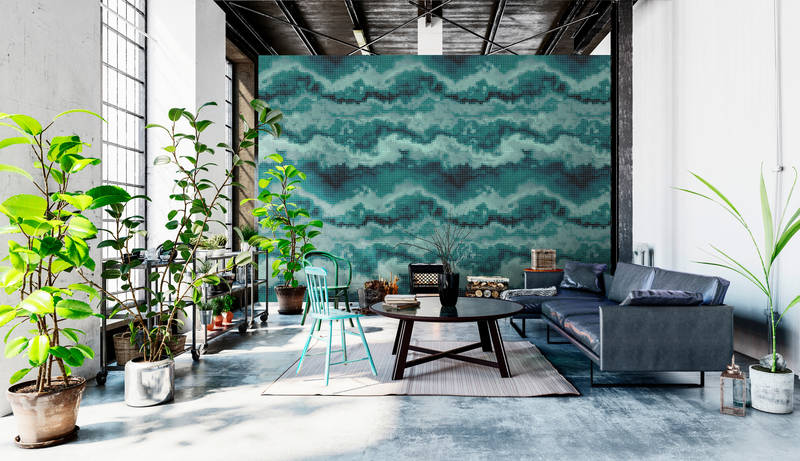             Mosaic 2 - Batik Mozaïek als Highlight Onderlaag behang - Groen, Turquoise | Matte Gladde Vlieseline
        
