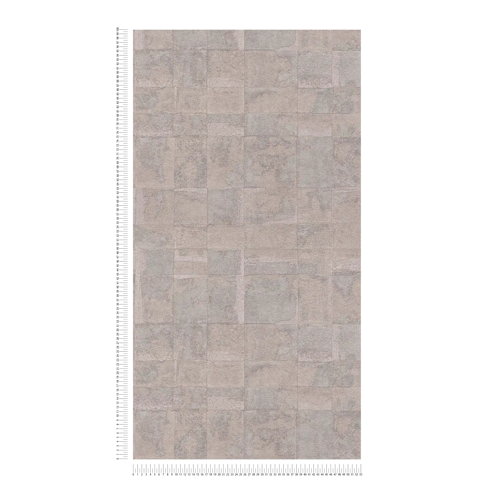             Carta da parati non tessuta con motivo a piastrelle ed effetto patina - beige, grigio
        
