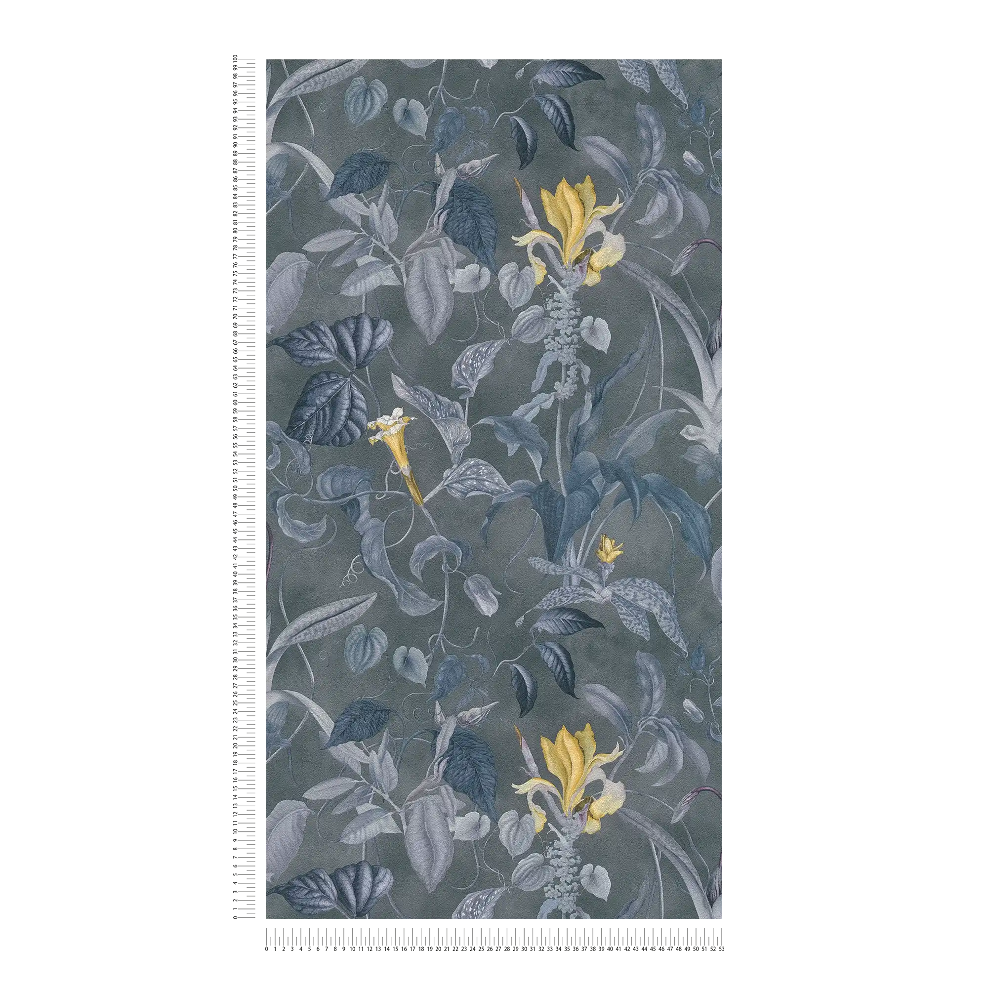             Tropical floral wallpaper grey-blue, Design by MICHALSKY
        