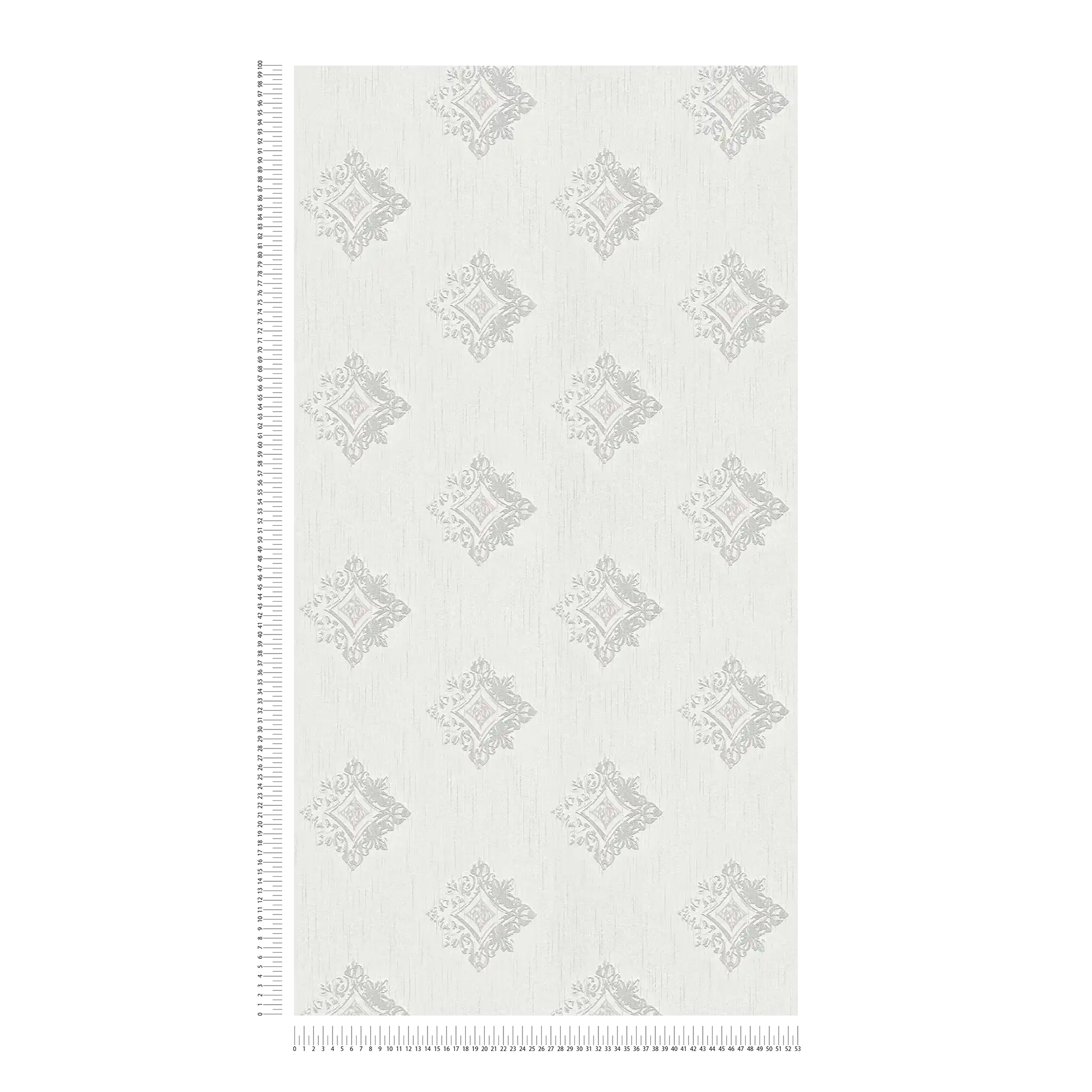             Non-woven wallpaper plaster look with stucco ornaments & diamonds pattern - grey, white
        