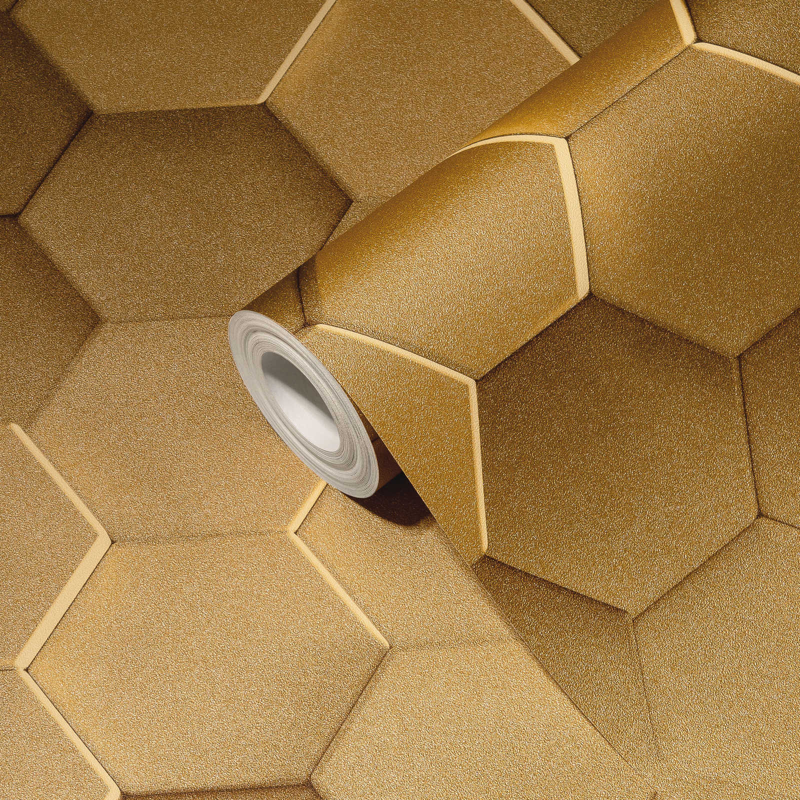             Papel pintado Hexágono 3D patrón gráfico nido de abeja - beige
        