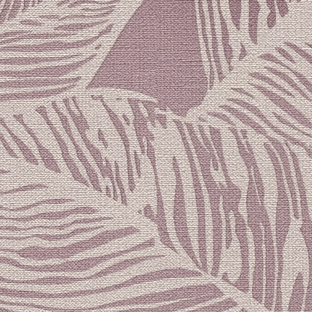             Papier peint intissé sans PVC avec motif de feuilles - rose, crème
        