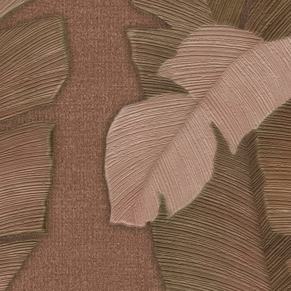             Papel pintado no tejido tropical con grandes hojas de palmera - marrón rojizo
        