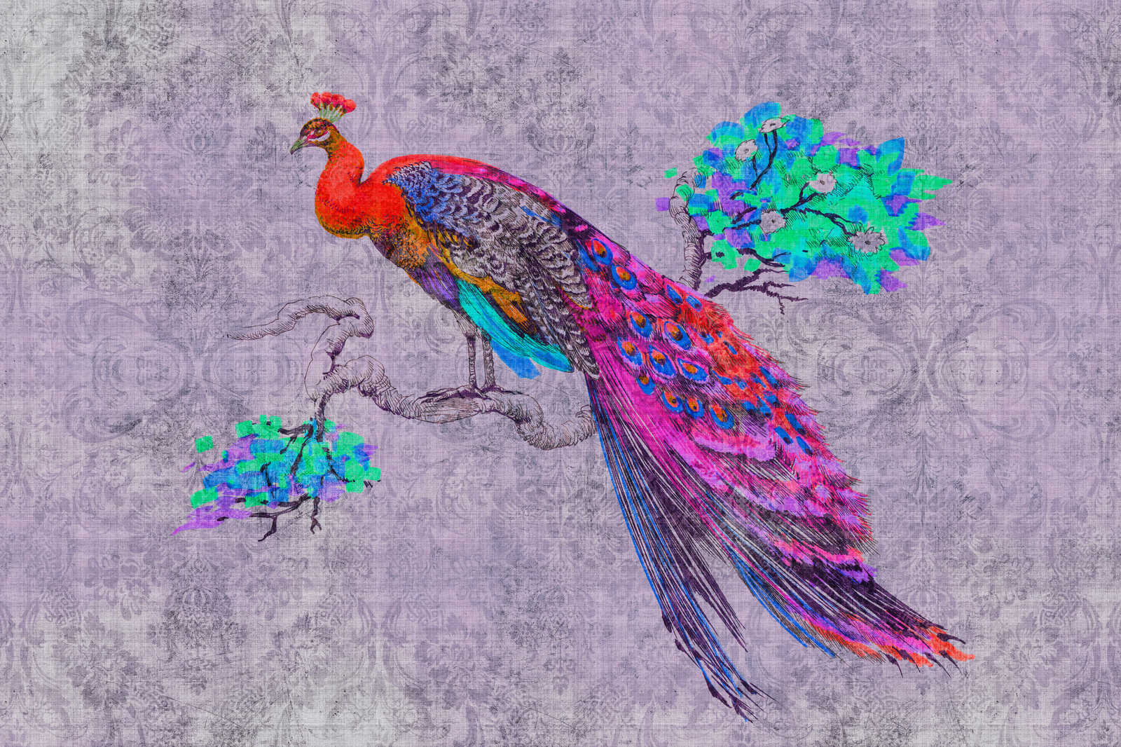             Peacock 3 - Canvas painting with colourful peacock - natural linen structure - 0.90 m x 0.60 m
        