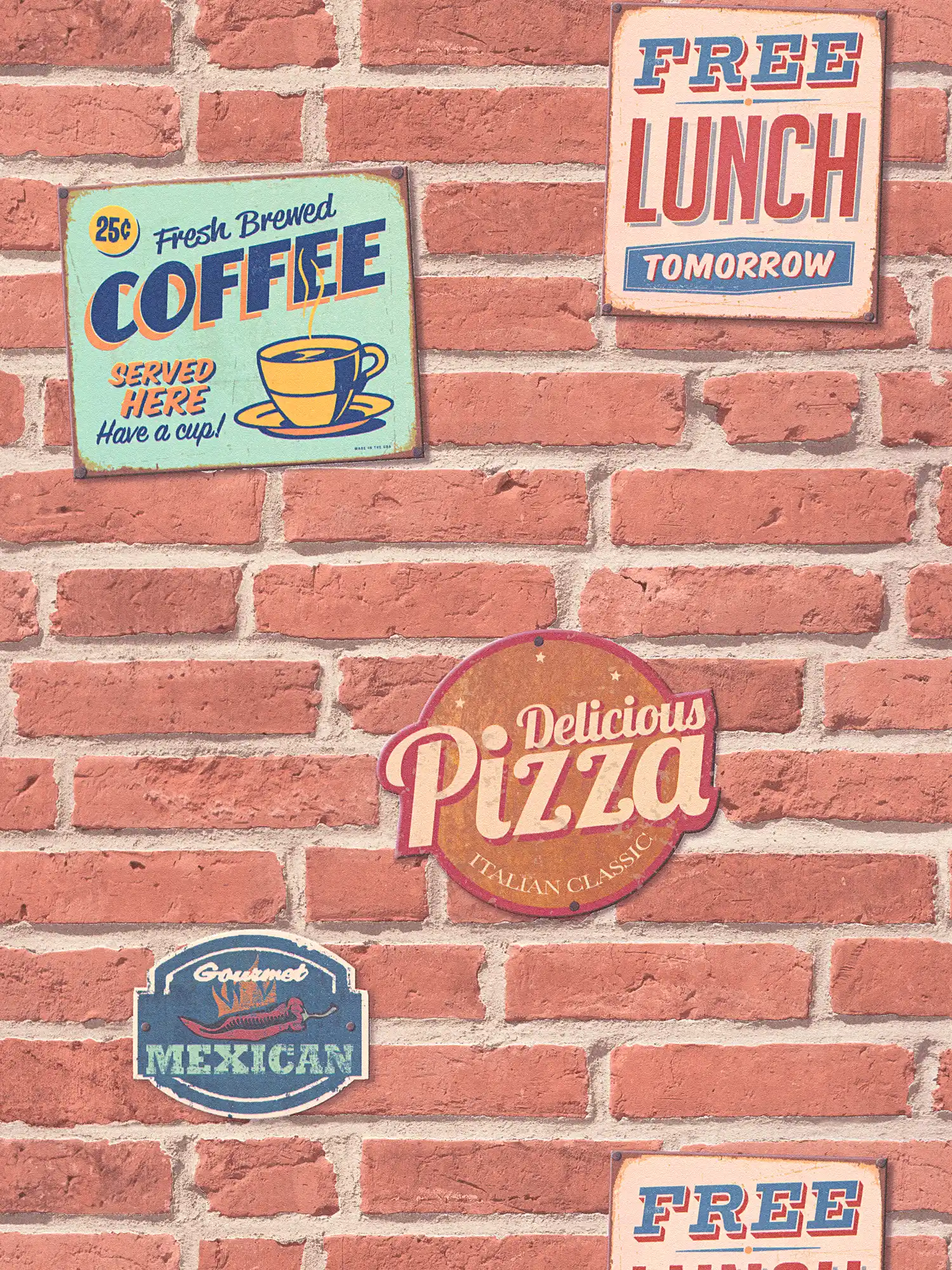 Stone wallpaper brick wall American Diner style - Colorful
