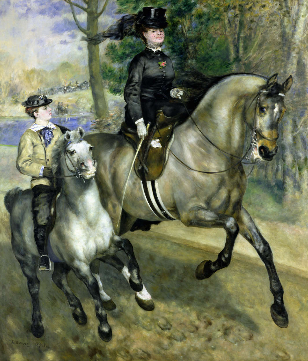             Ruiter in het Bois de Boulogne" muurschildering van Pierre Auguste Renoir
        