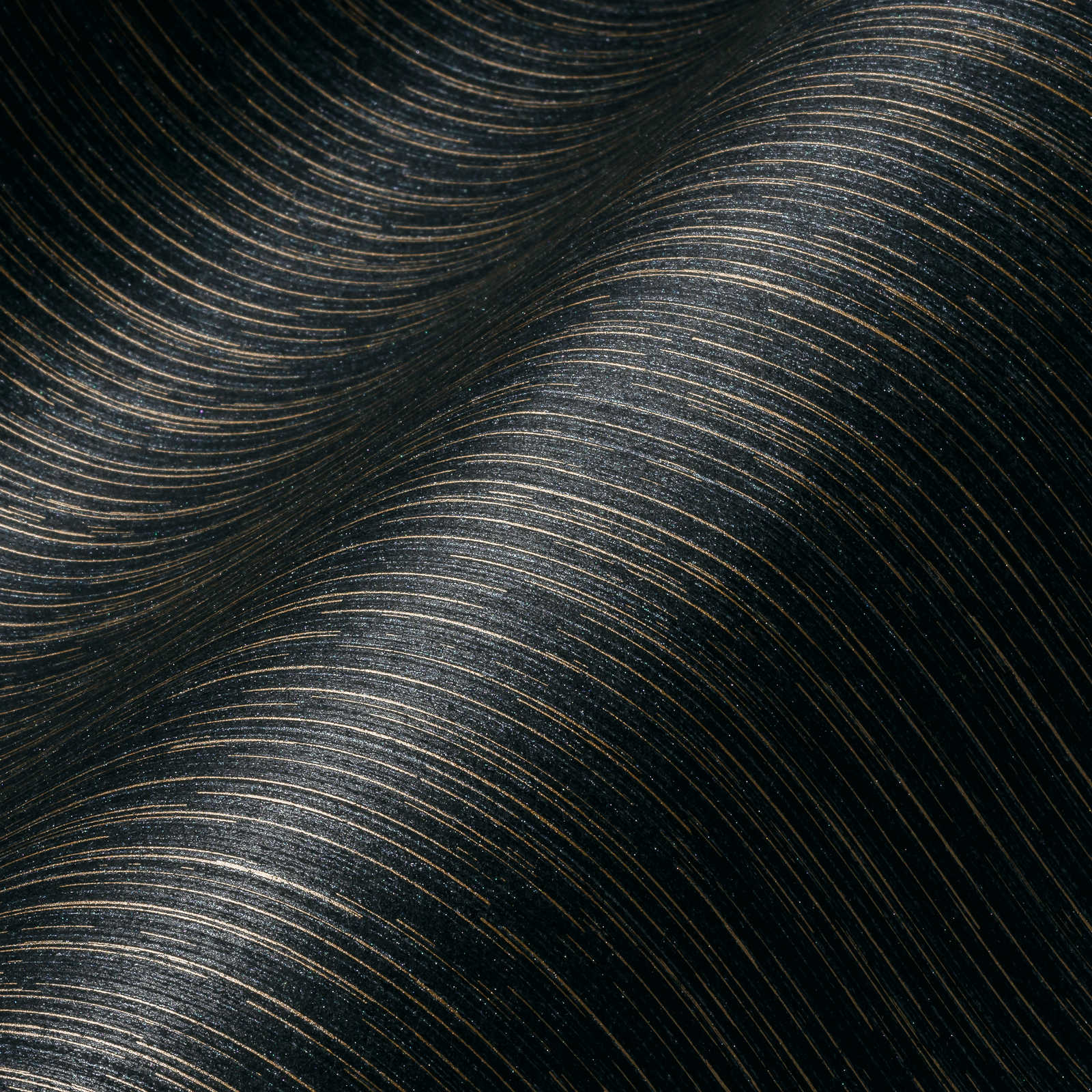             Papier peint noir avec motif de lignes or et argent - noir, gris
        