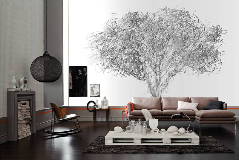             Photo wallpaper tree drawing in line design
        