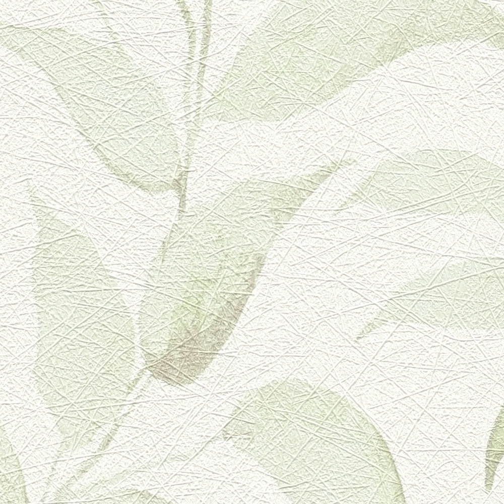             papier peint en papier feuilles floral chatoyant structuré - blanc, vert
        
