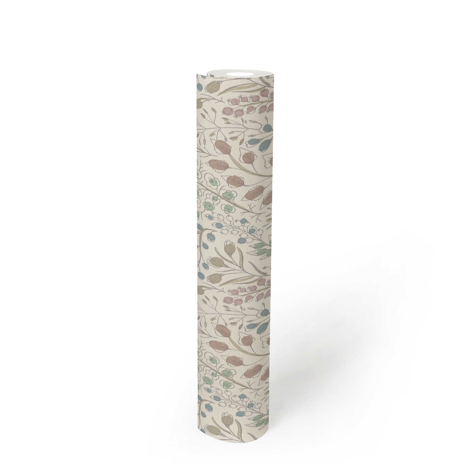             Floral non-woven wallpaper in sign style - white, pink, green
        
