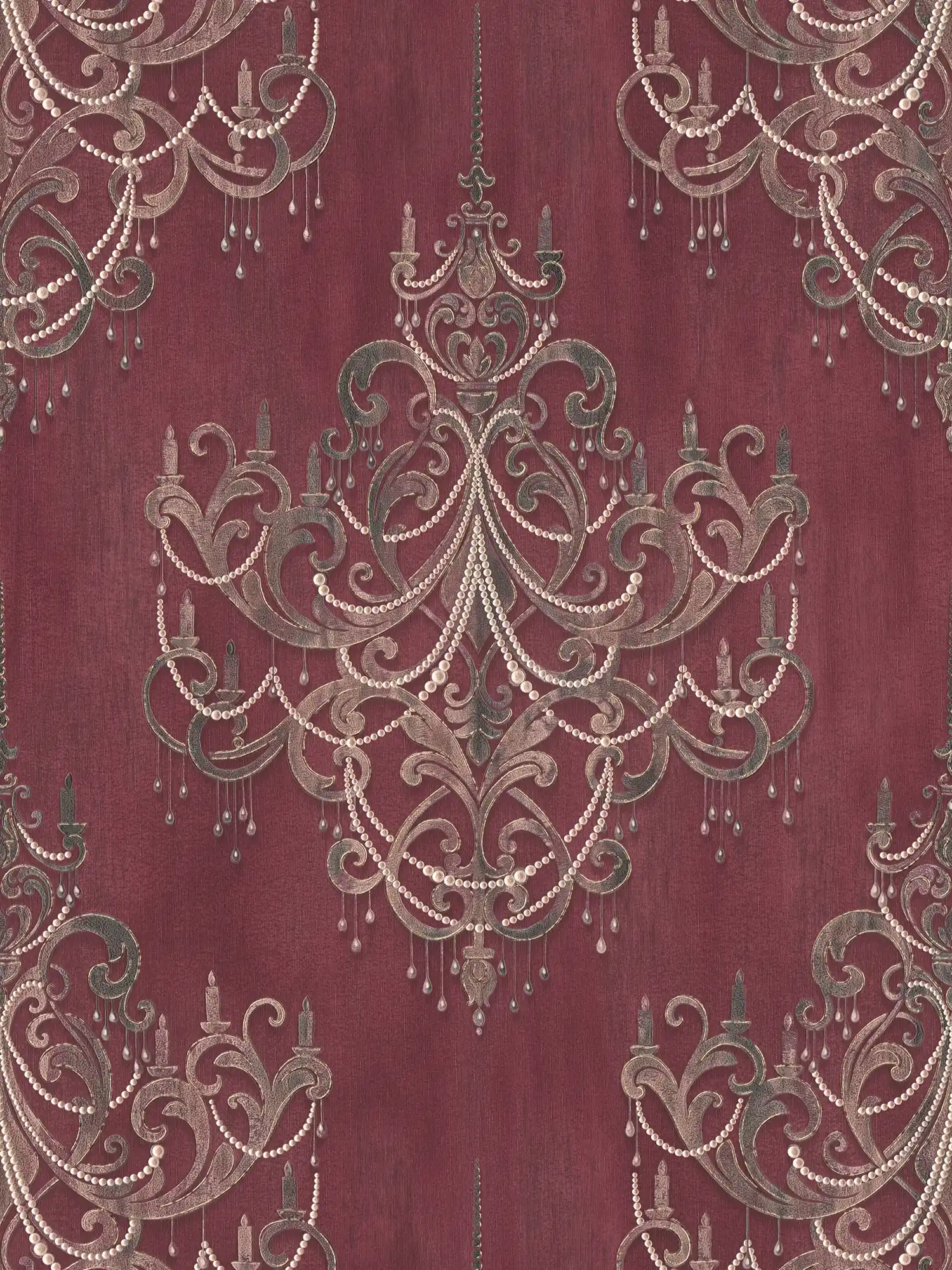 Red ornament wallpaper with pearl pattern & metallic effect
