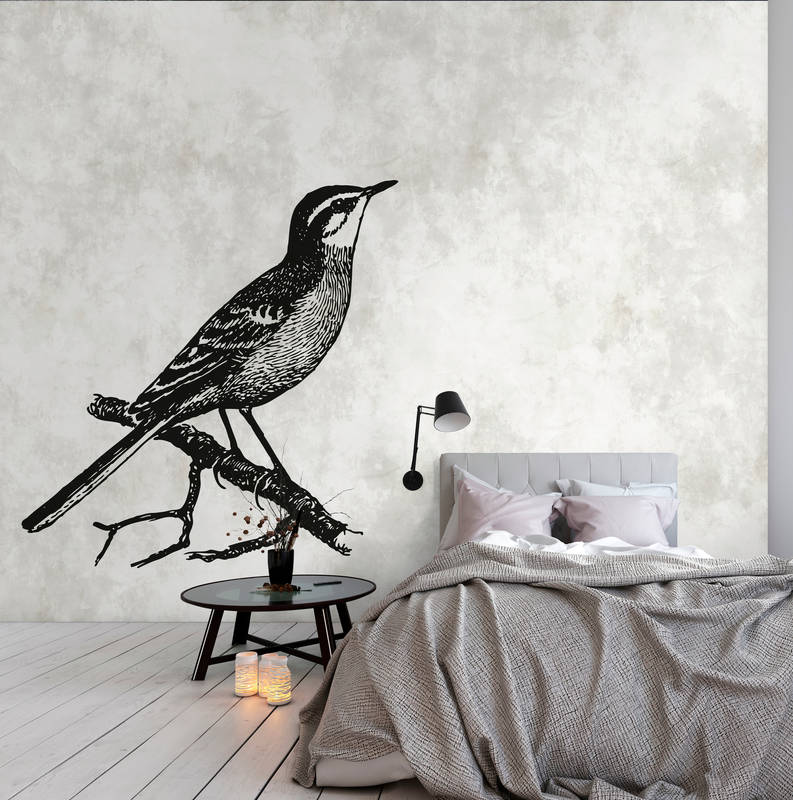             Bird drawing look mural with plaster look - White, Black
        