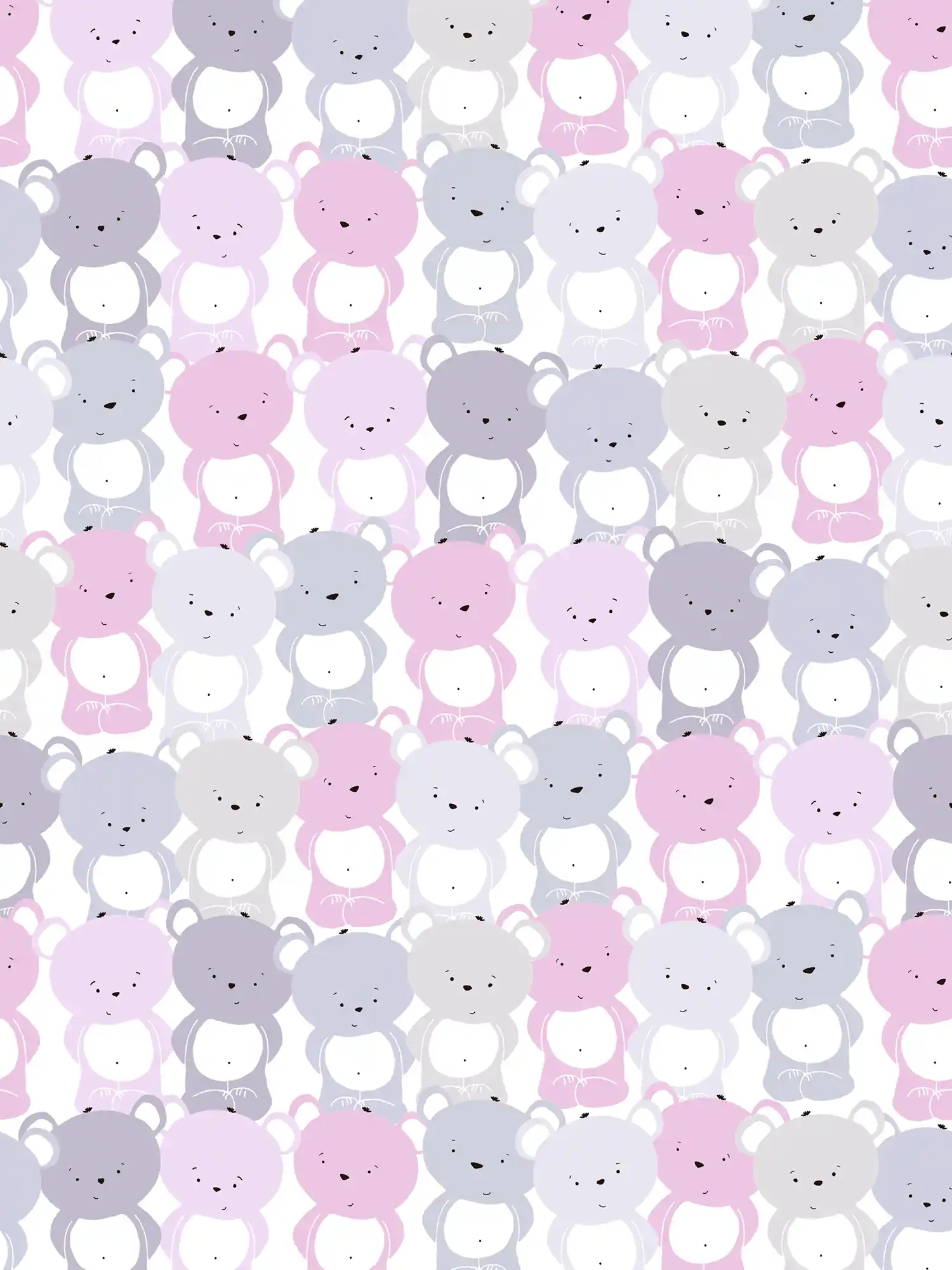 Wallpaper nursery girl bear pattern - pink, grey , white
