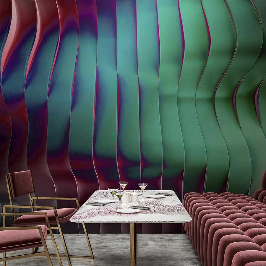 solaris 2 - Papel pintado fotográfico moderno con arquitectura ondulada - colores neón | Material sin tejer liso, ligeramente nacarado y brillante
