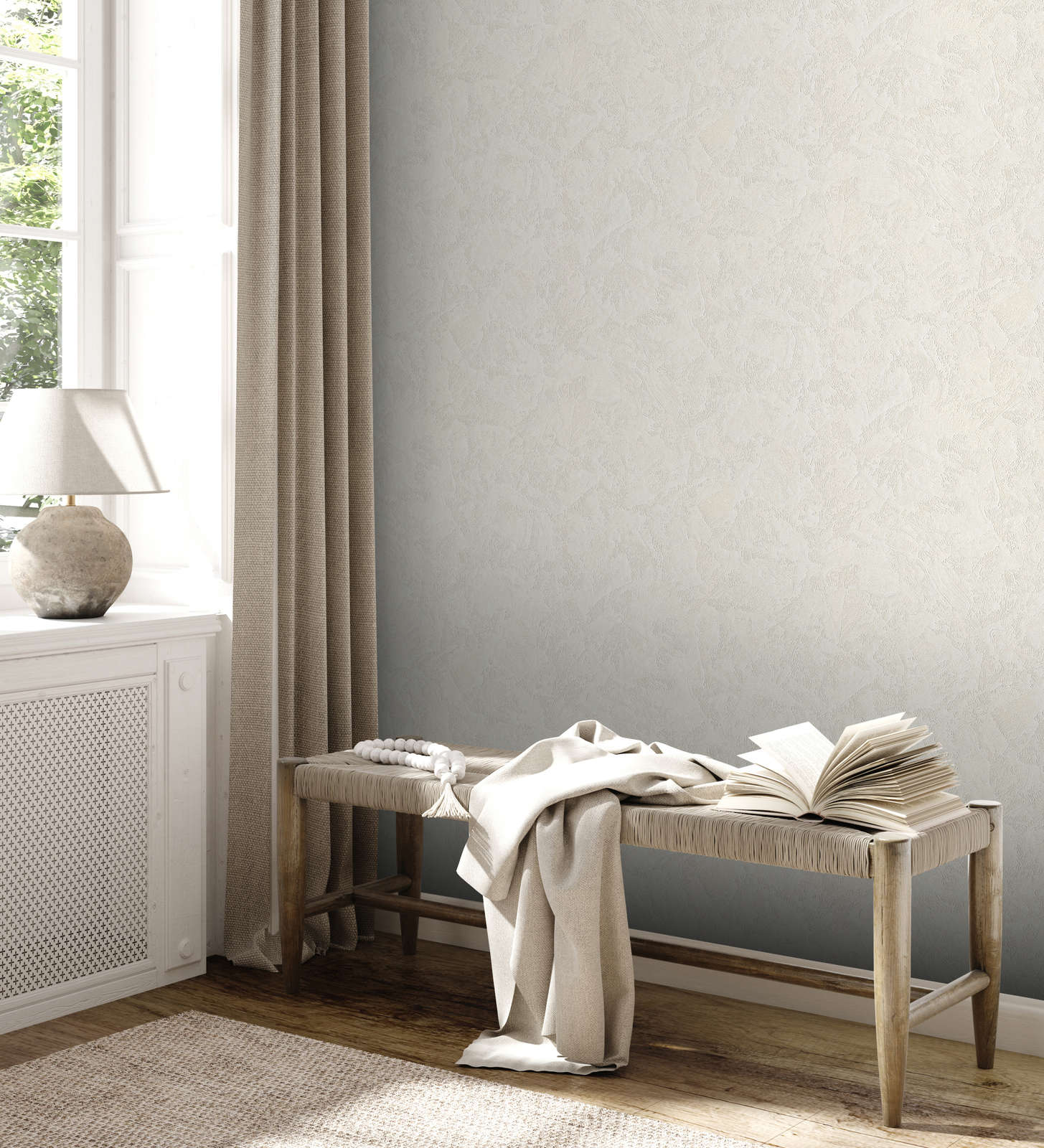             Plaster-effect textured wallpaper with glitter effect plain - white
        