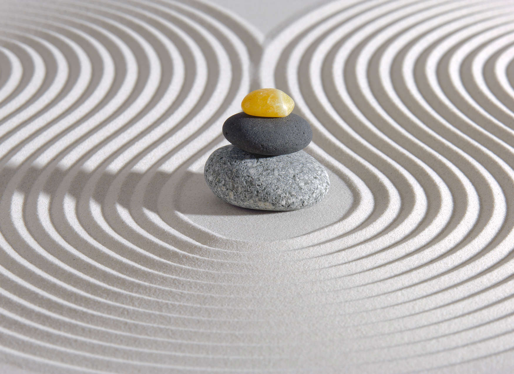             Spa Stone Tower in the Sand Wall Art Wallpaper - Yellow, Grey, Beige
        