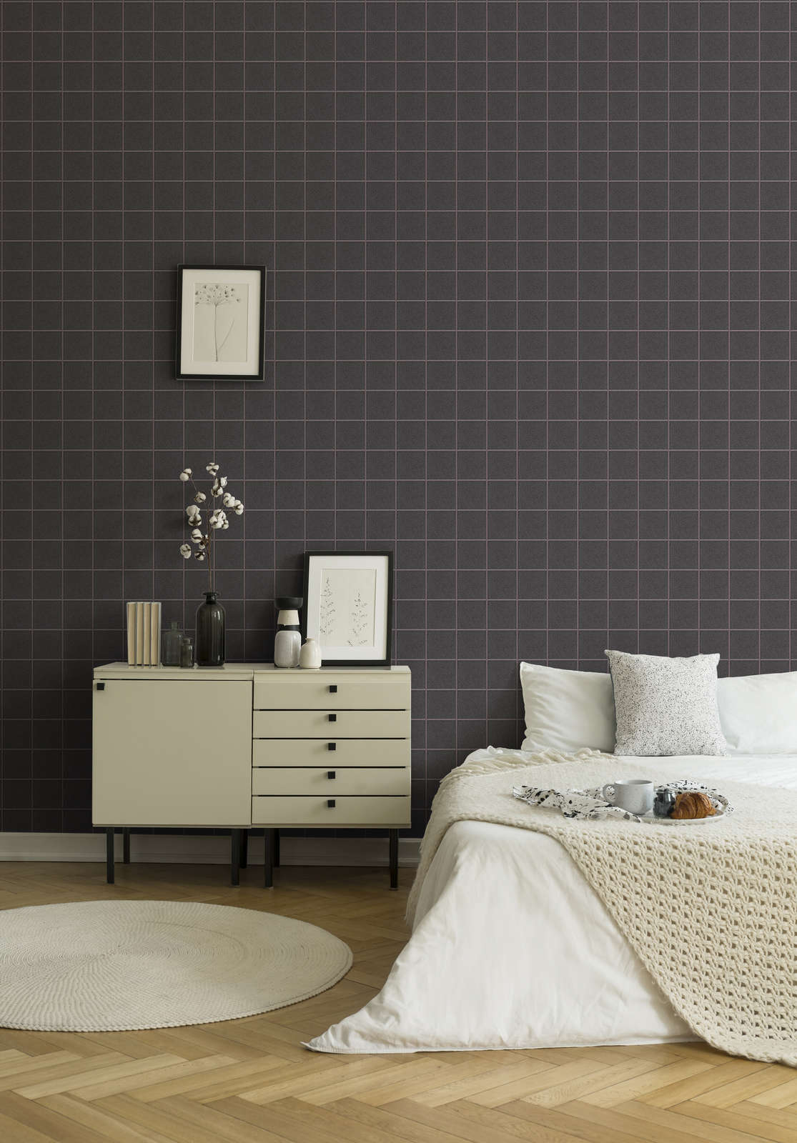             Wallpaper tile pattern with 3D effect, mottled - copper, grey, purple
        