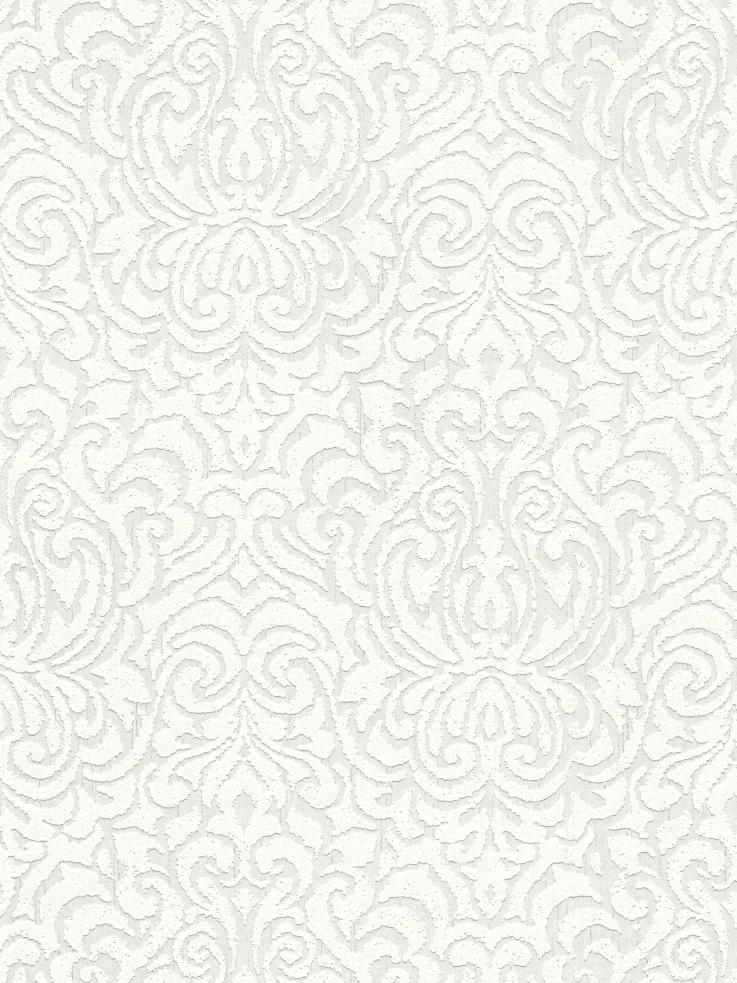 Wallpaper with ornamental pattern and texture effect - white

