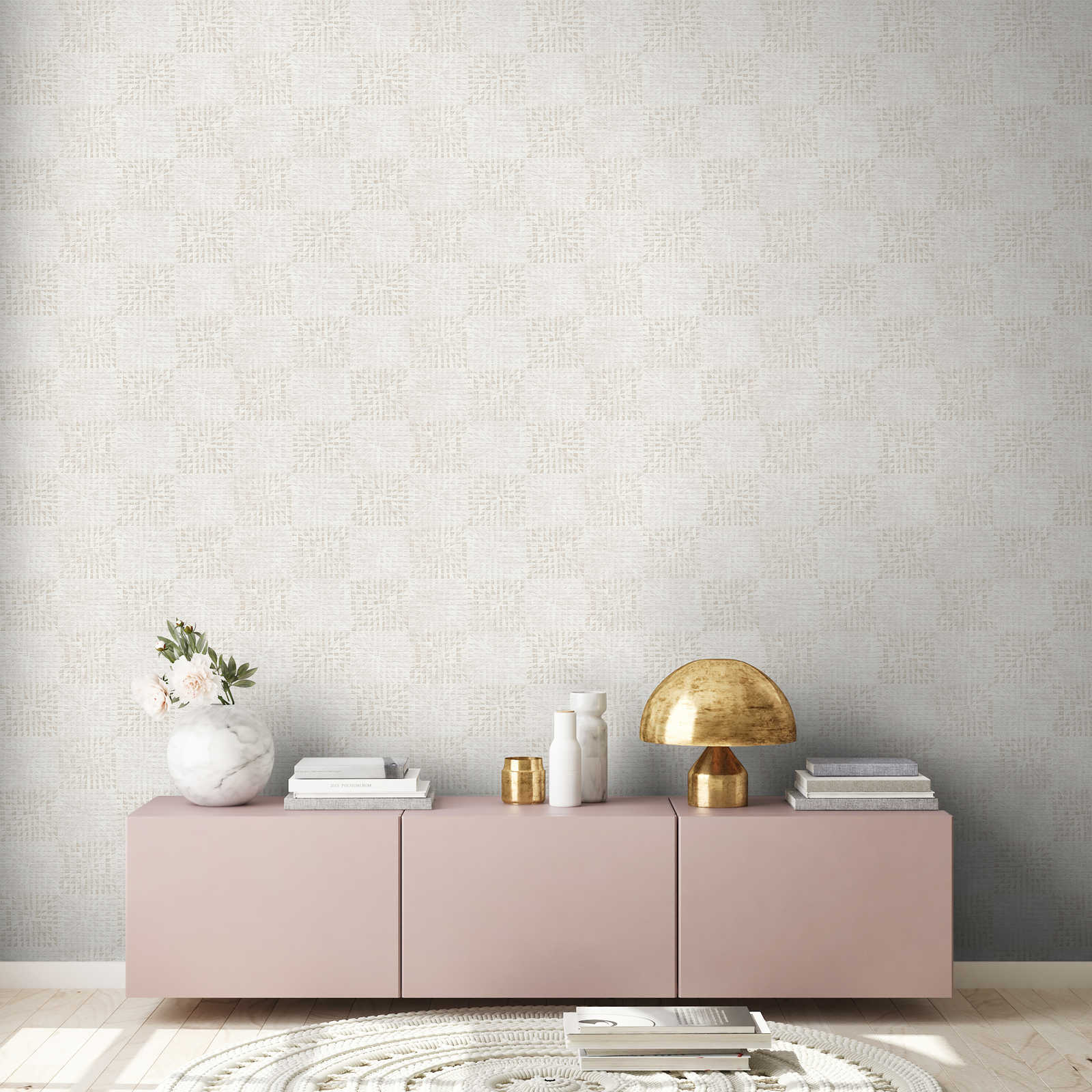             Ethno wallpaper with textured pattern & mosaic effect - cream
        