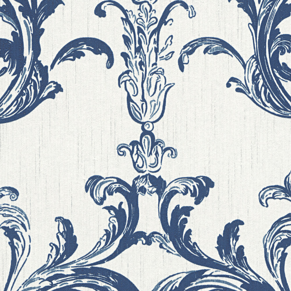             Papier peint ornemental avec motif grimpant - bleu, blanc
        