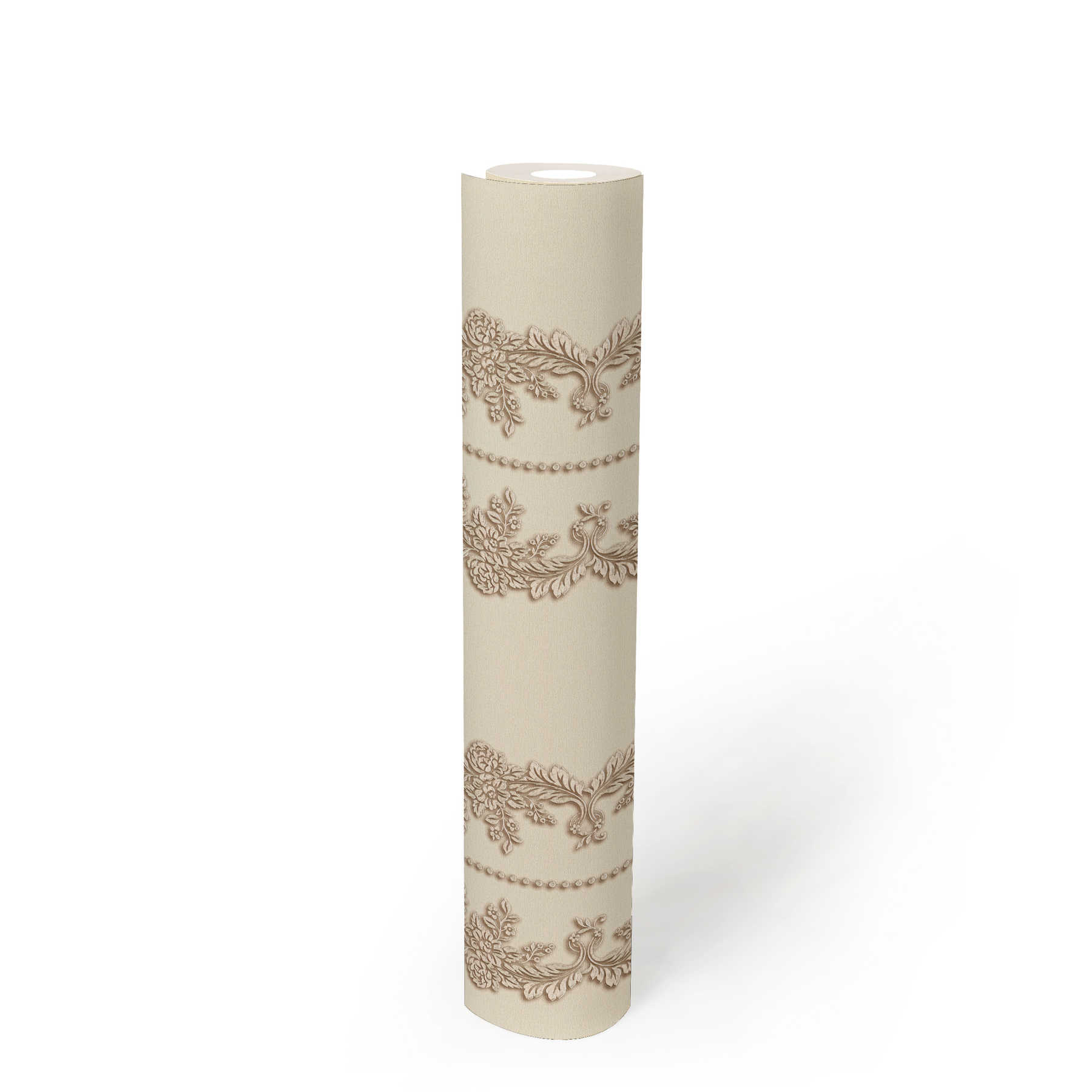             Classique Décor Papier peint motif floral ornemental - beige, métallique
        