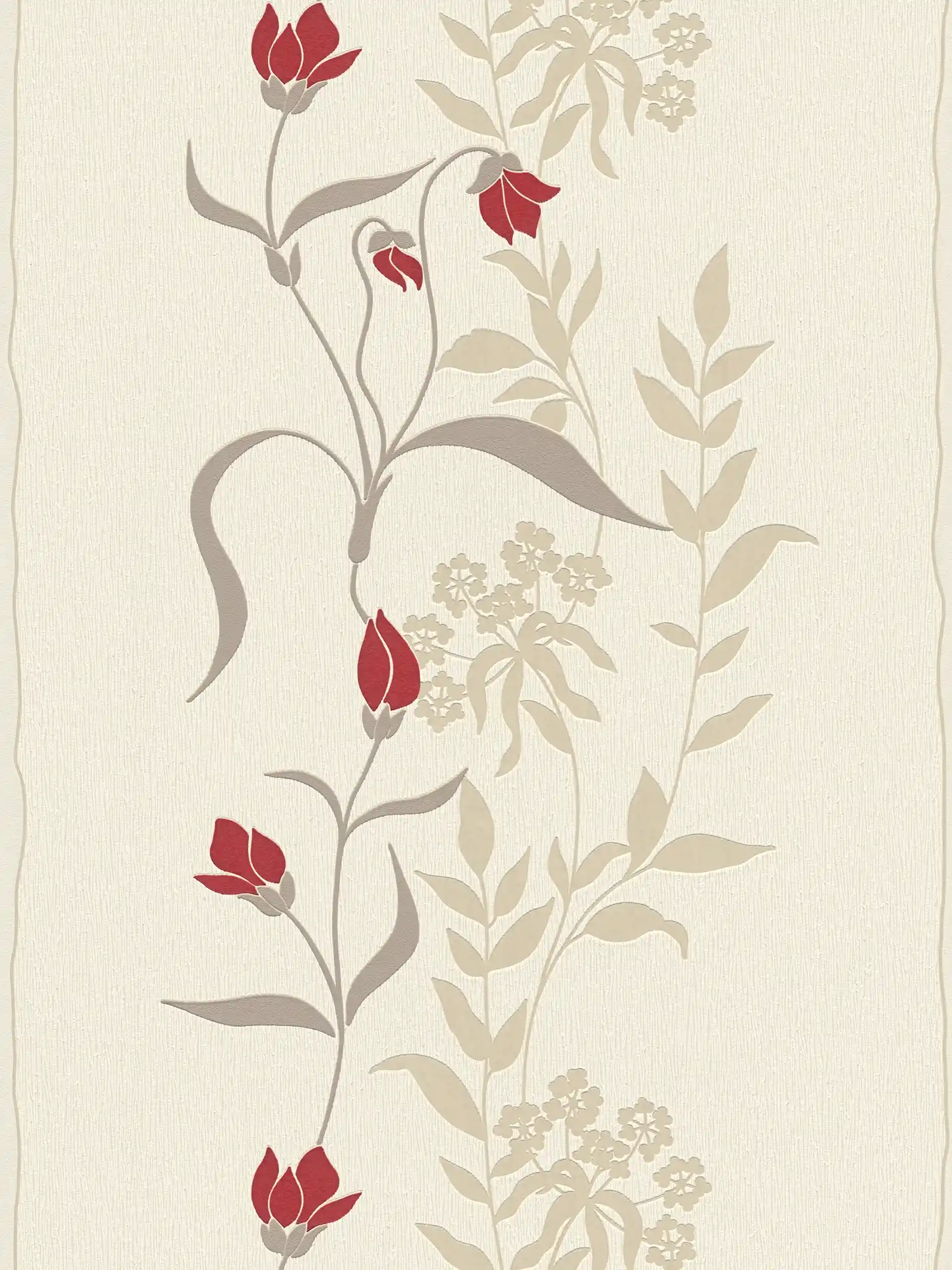 Papel pintado de salón con zarcillos de flores - beige, marrón, rojo
