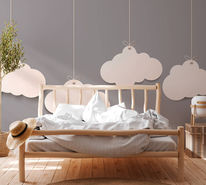             Kinderkamer Clouds Behang - Grijs, Wit
        