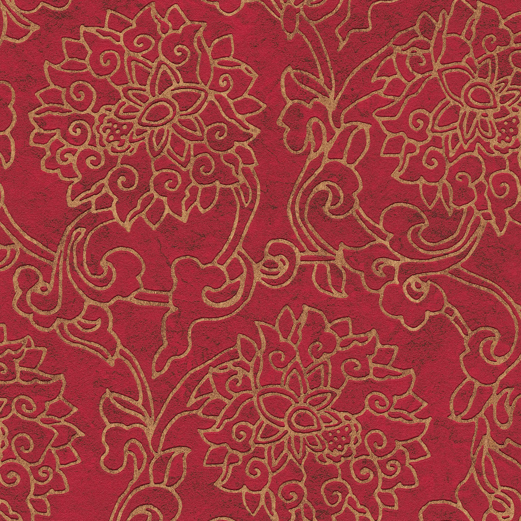         Asian style floral ornament wallpaper with gold accents - Red, Gold
    