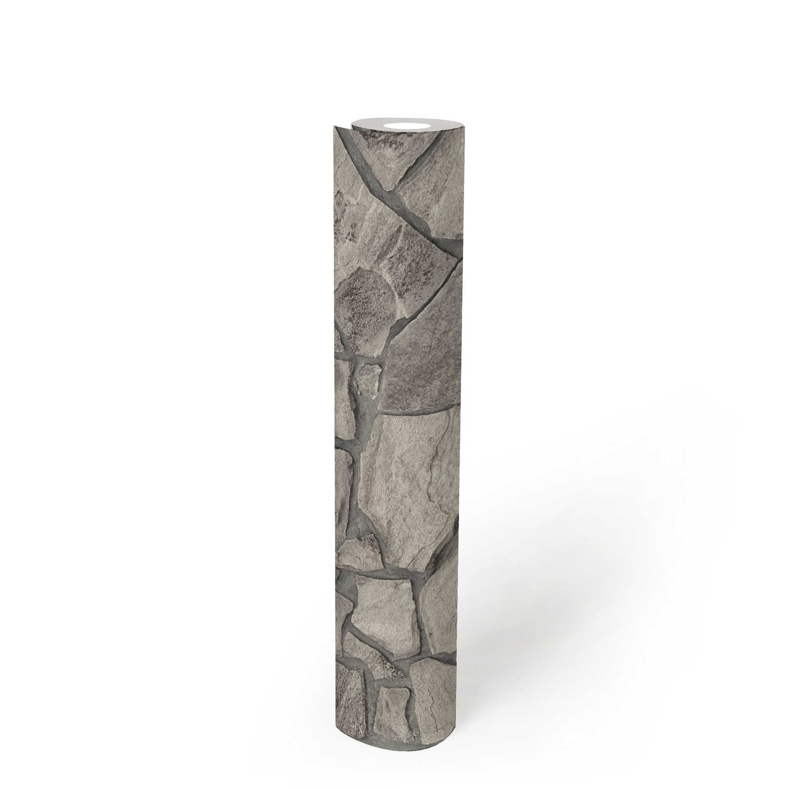             Nature stone masonry non-woven wallpaper 3D-optics - grey, Grey
        