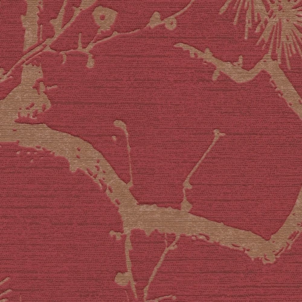            Papel pintado no tejido con diseño natural y patrón dorado - metálico, rojo
        