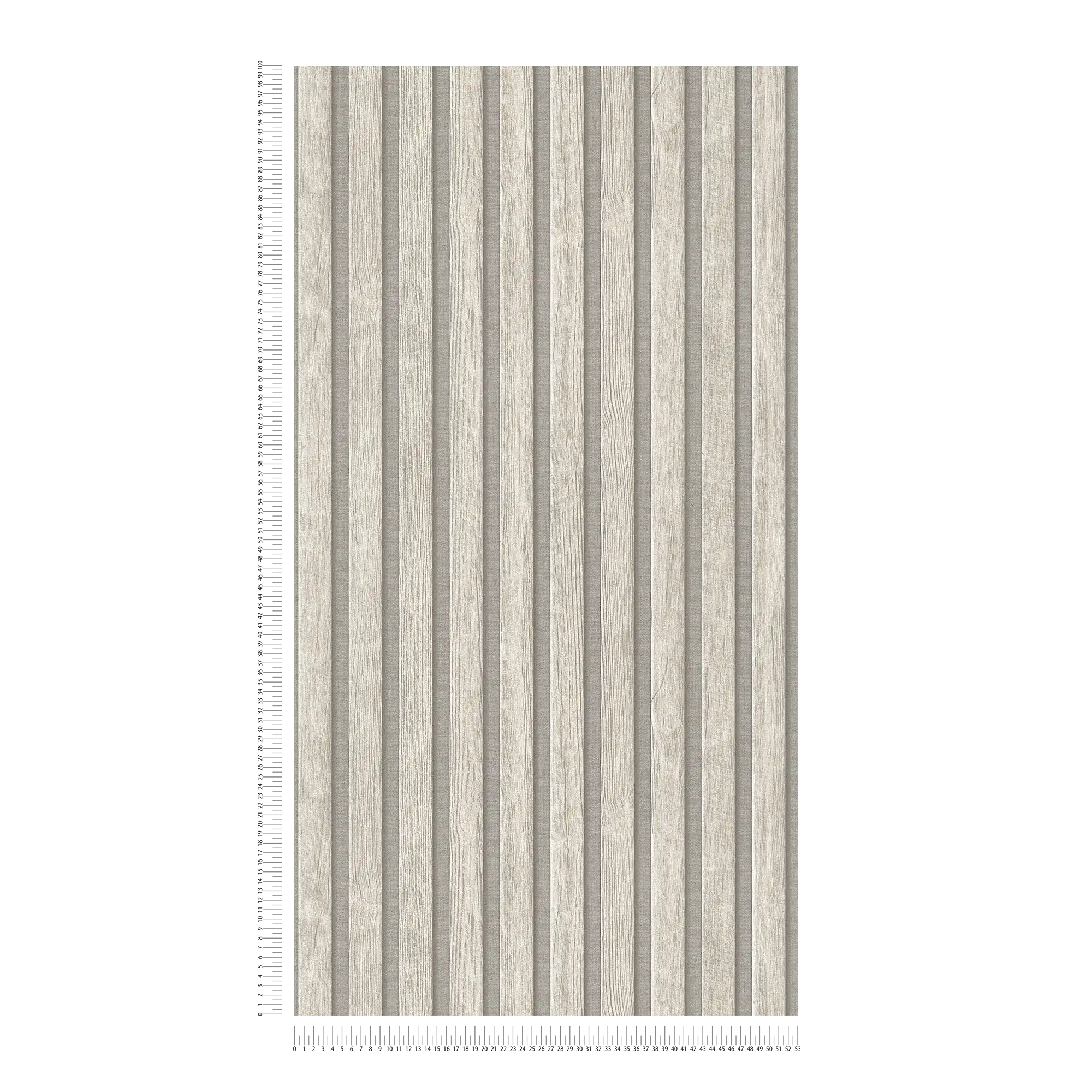             Carta da parati in tessuto non tessuto con motivo a pannelli di legno - grigio, crema
        