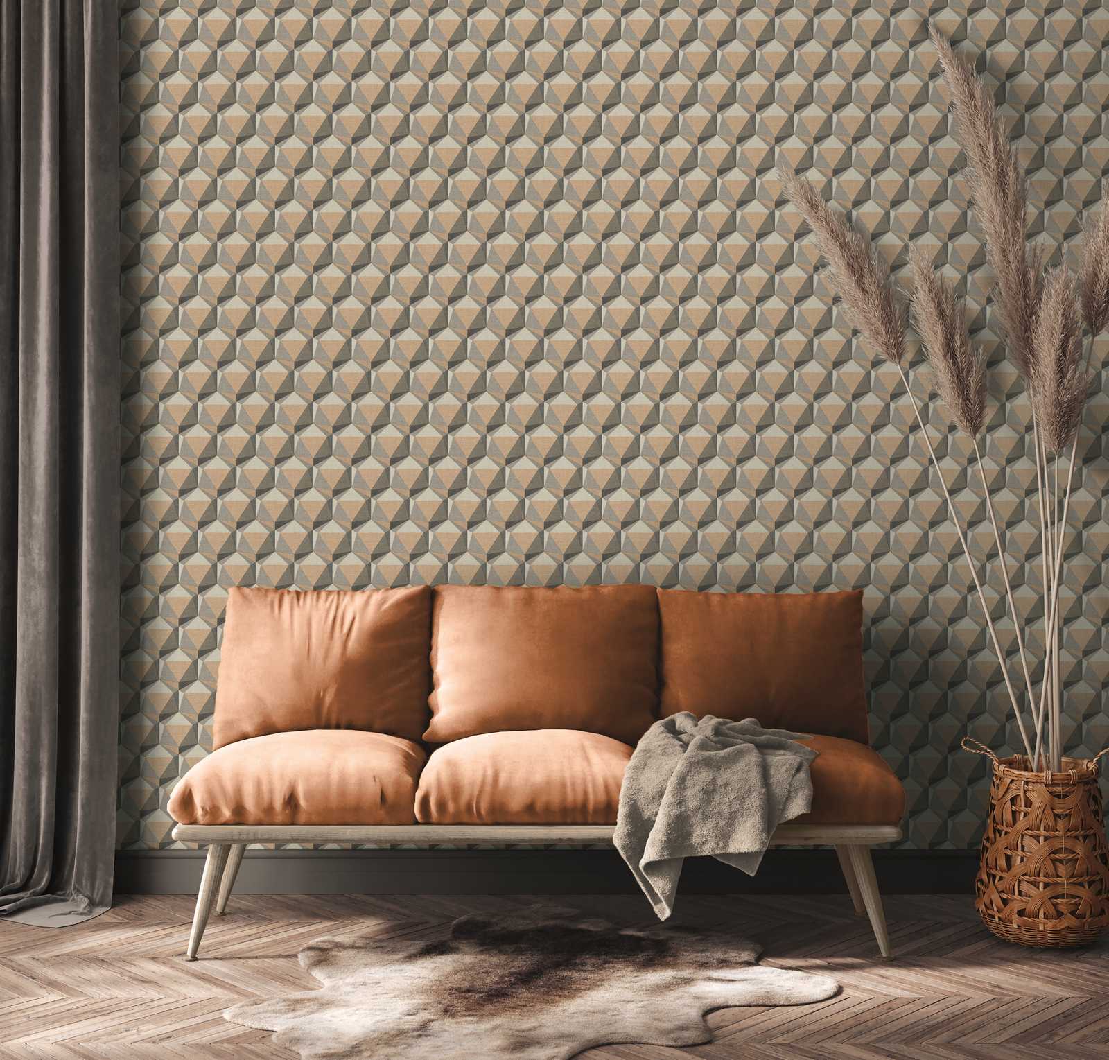             3D wallpaper with graphic pattern in retro look - beige, cream, grey
        