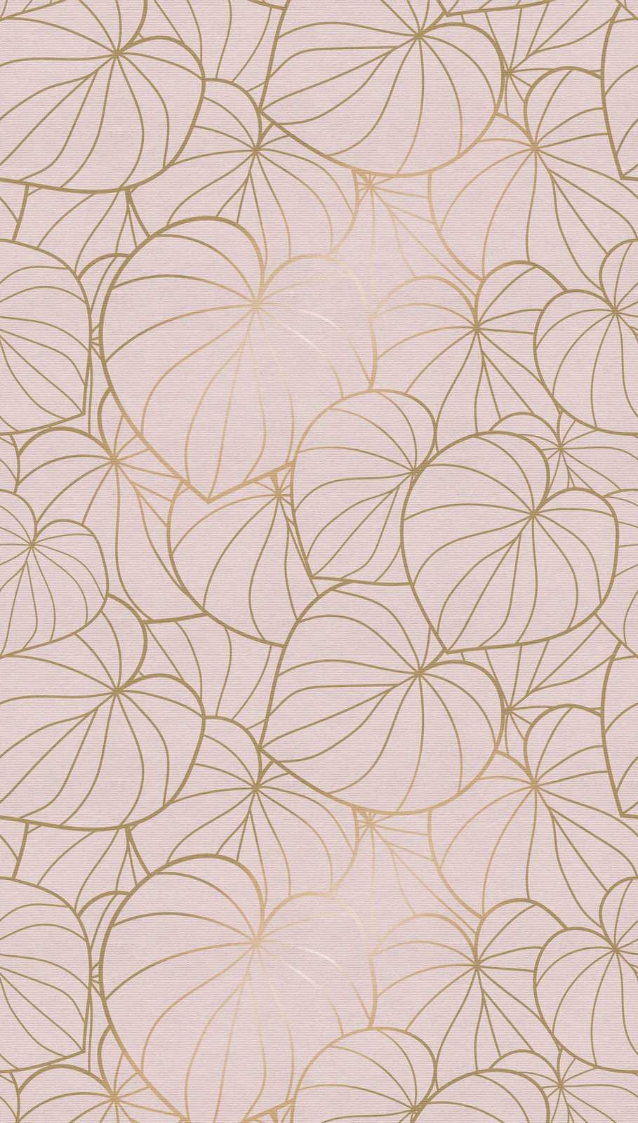             behang nieuwigheid | motief behang bladeren motief goud & beige lijn kunst
        