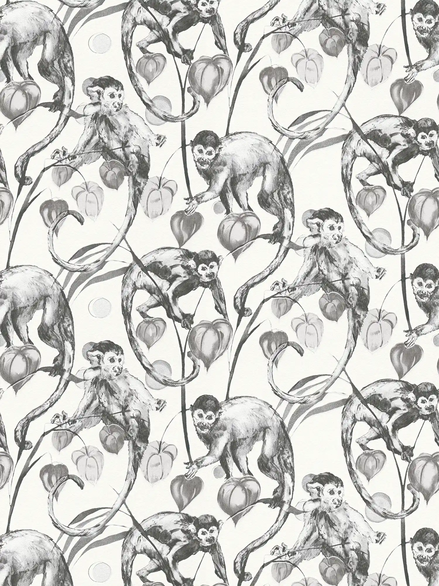 Papel pintado no tejido MICHALSKY con motivos de monos en blanco y negro
