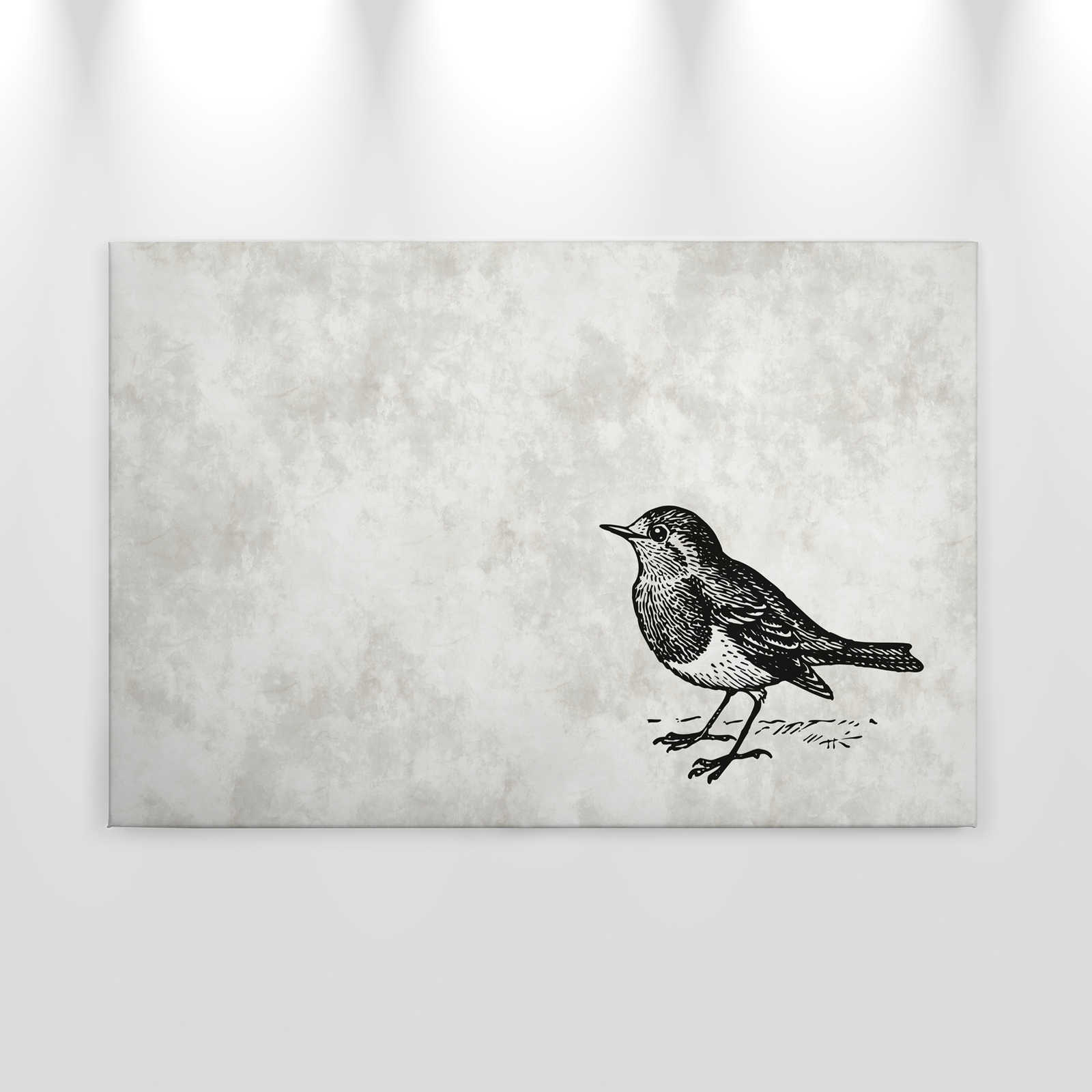             Zwart-wit canvas schilderij met vogel - 0,90 m x 0,60 m
        