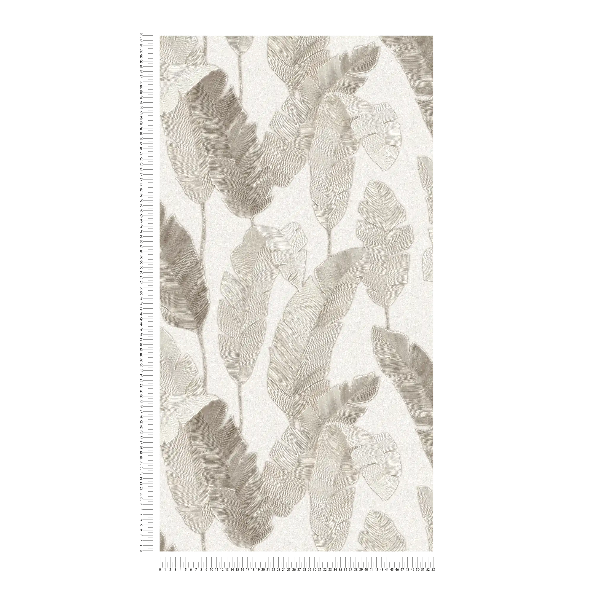             Papier peint intissé avec feuilles de palmier discrètes - blanc, beige, gris
        