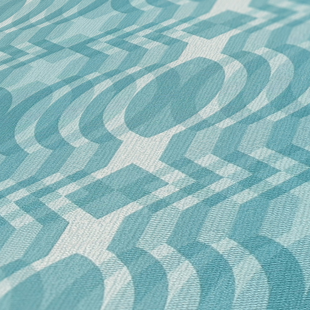             Retro behang met geometrisch patroon - blauw, crème, wit
        