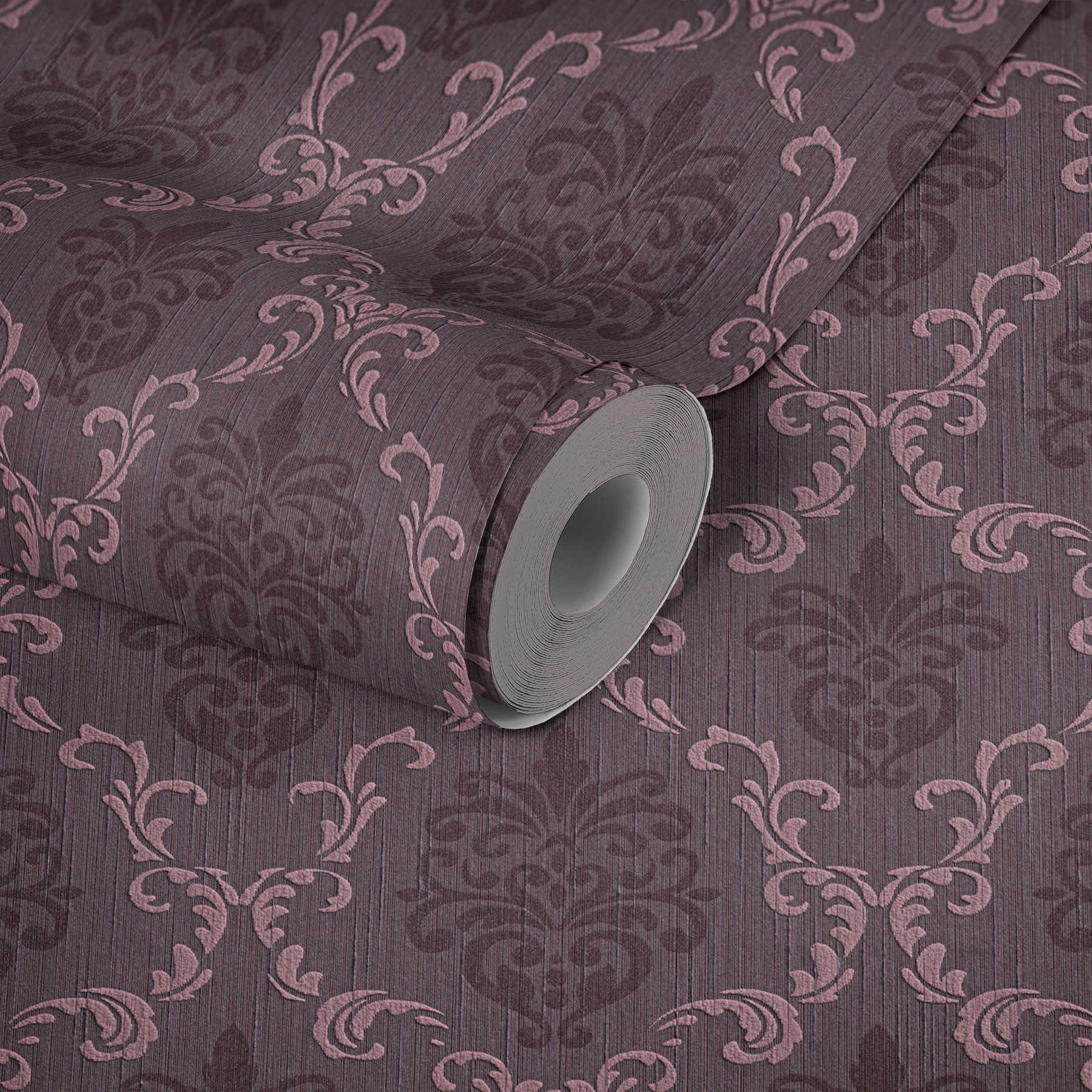             Baroque wallpaper with ornaments & textured pattern - purple
        