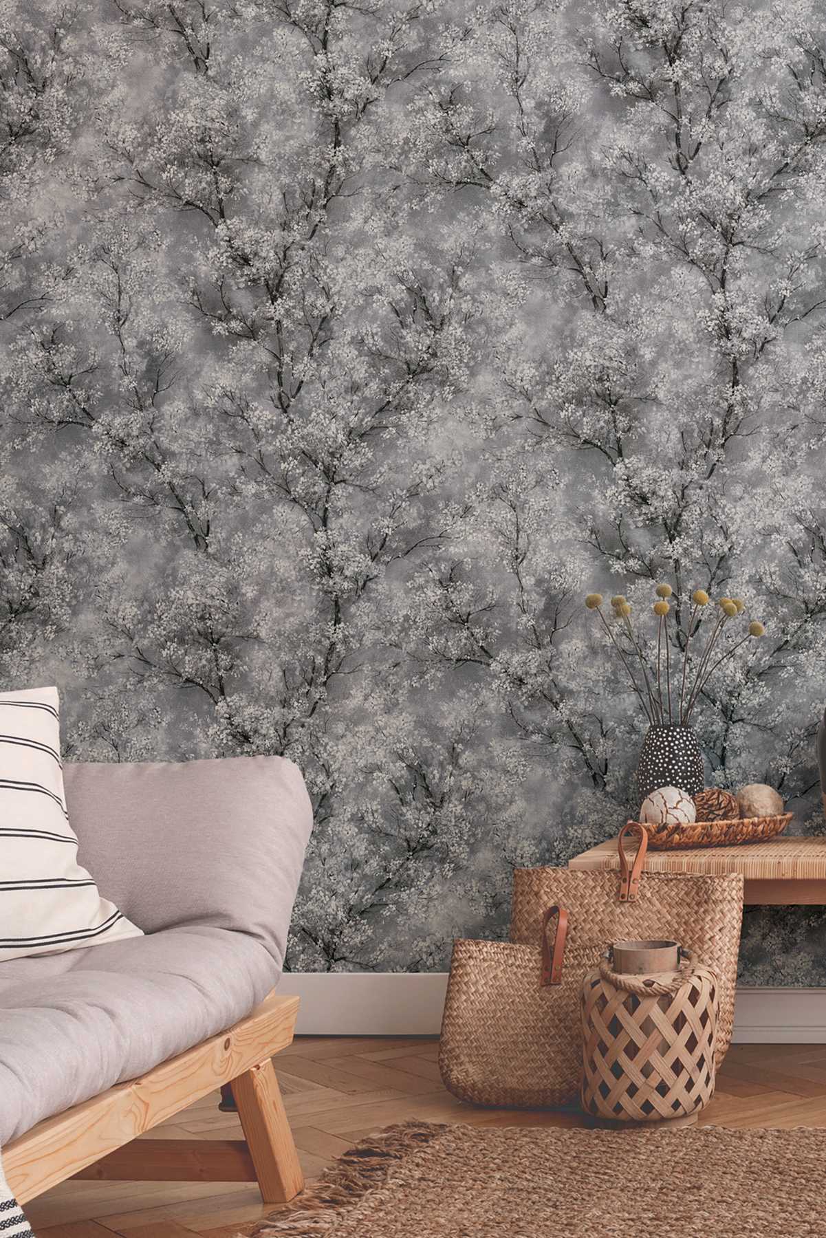             wallpaper cherry blossoms glitter effect - grey, black, white
        