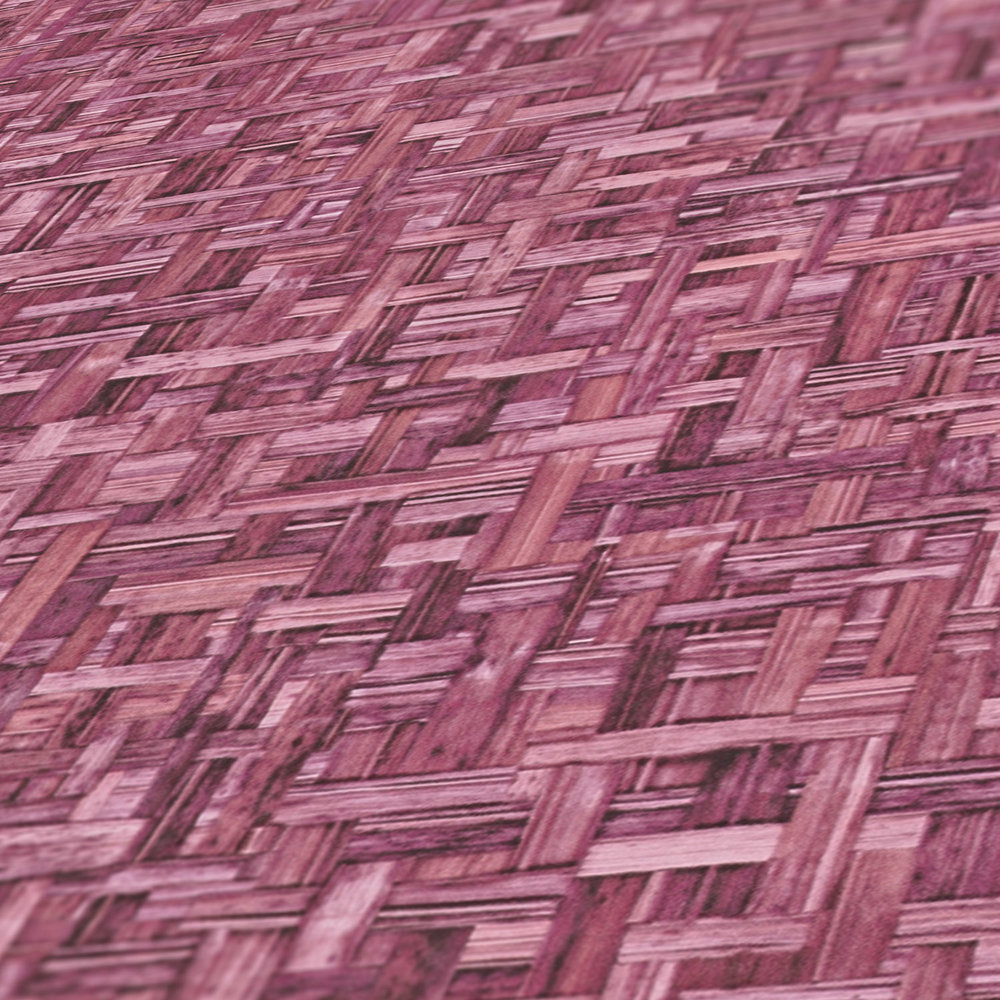            Papel pintado no tejido púrpura con diseño trenzado y estructura - rosa, rojo
        