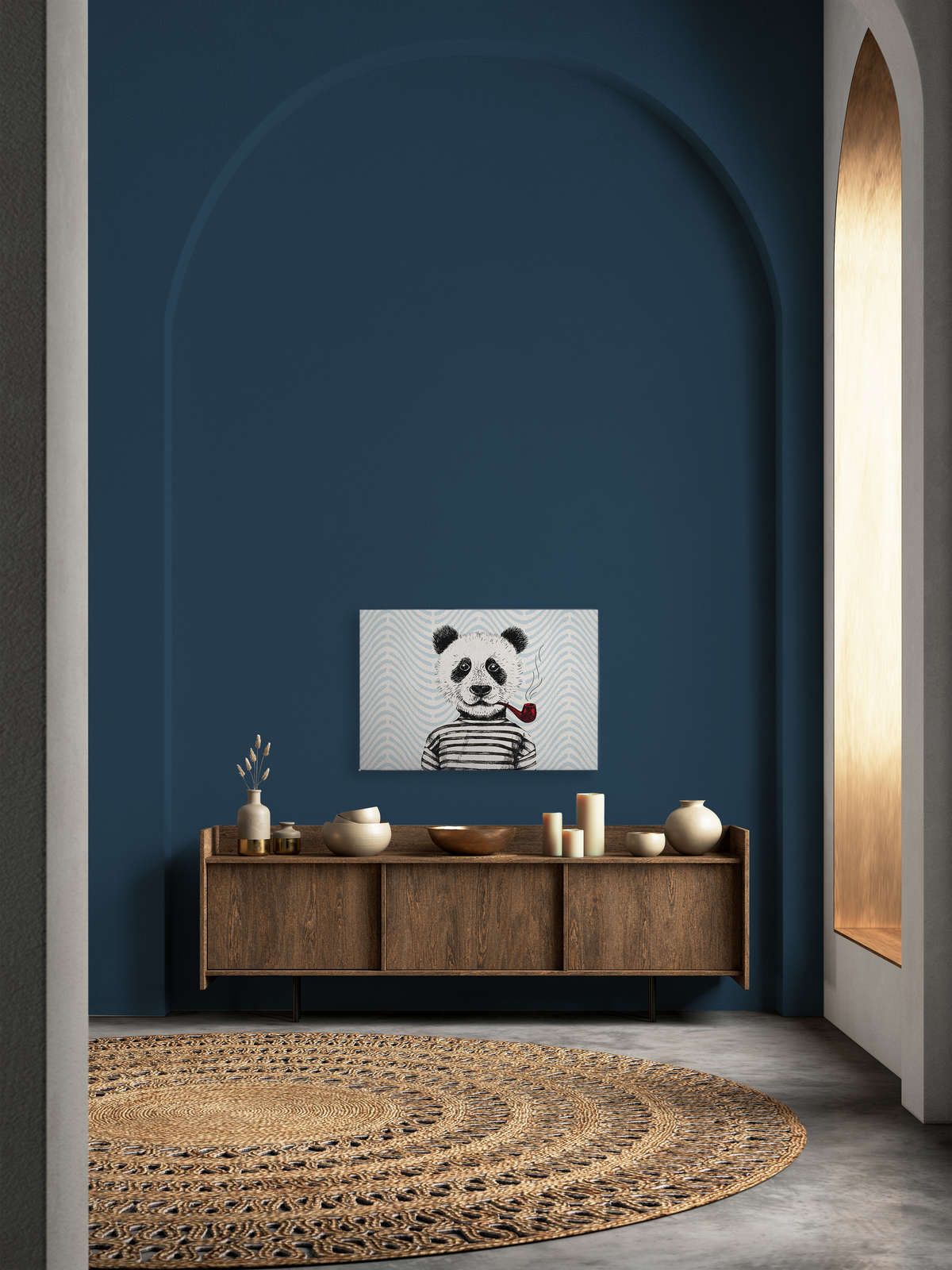             Pintura en lienzo Diseño cómico para habitación infantil Motivo panda - 0,90 m x 0,60 m
        