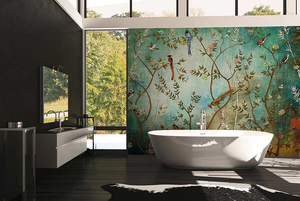 Room picture bathroom with wallpaper floral DD118207