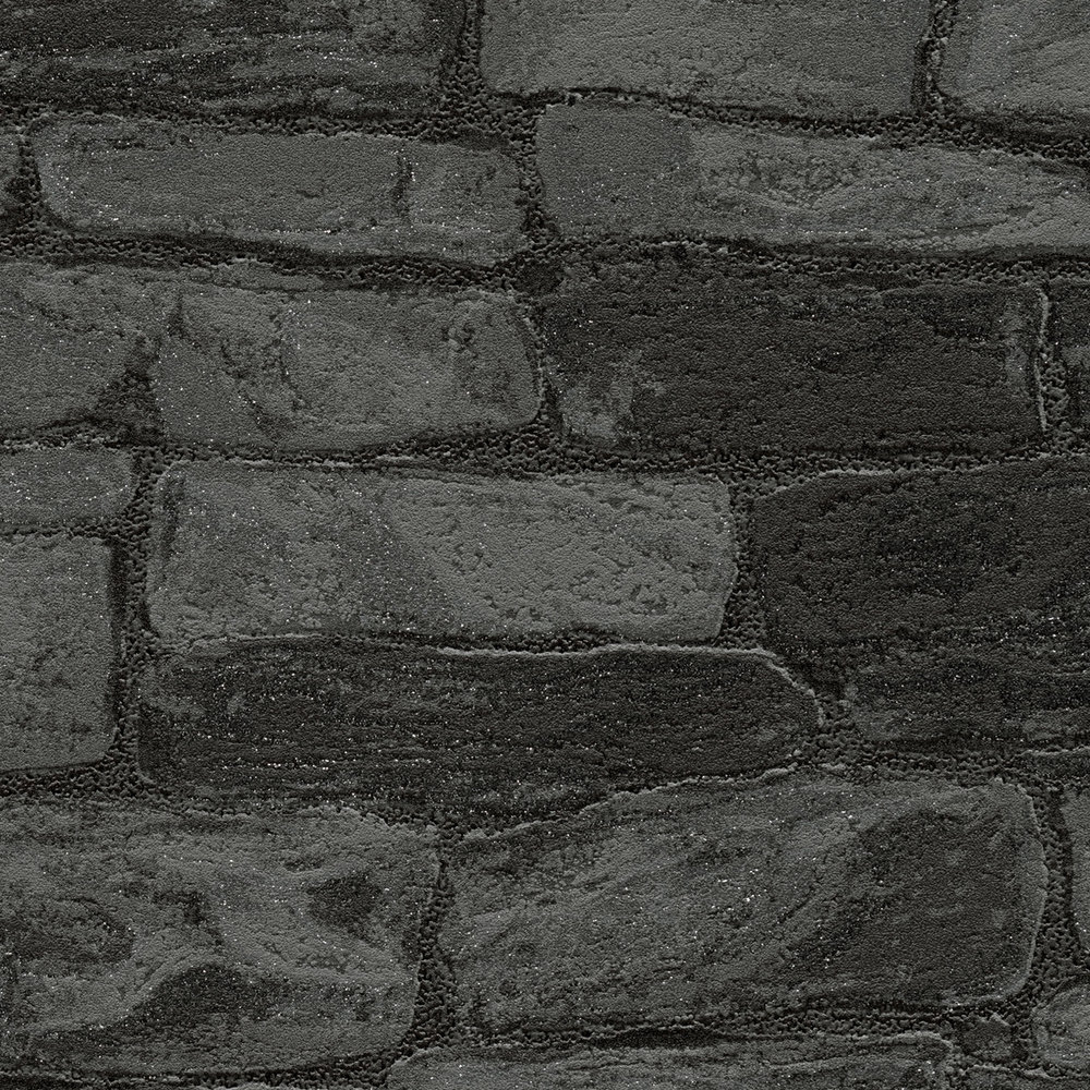             Wallpaper stone look with 3D texture pattern - black
        
